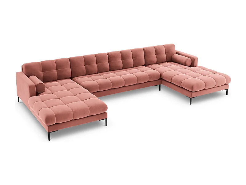 Cosmopolitan Design - Sofa panoramiczna, "Bali" 7 miejsc welur, róż - 383x185x75cm