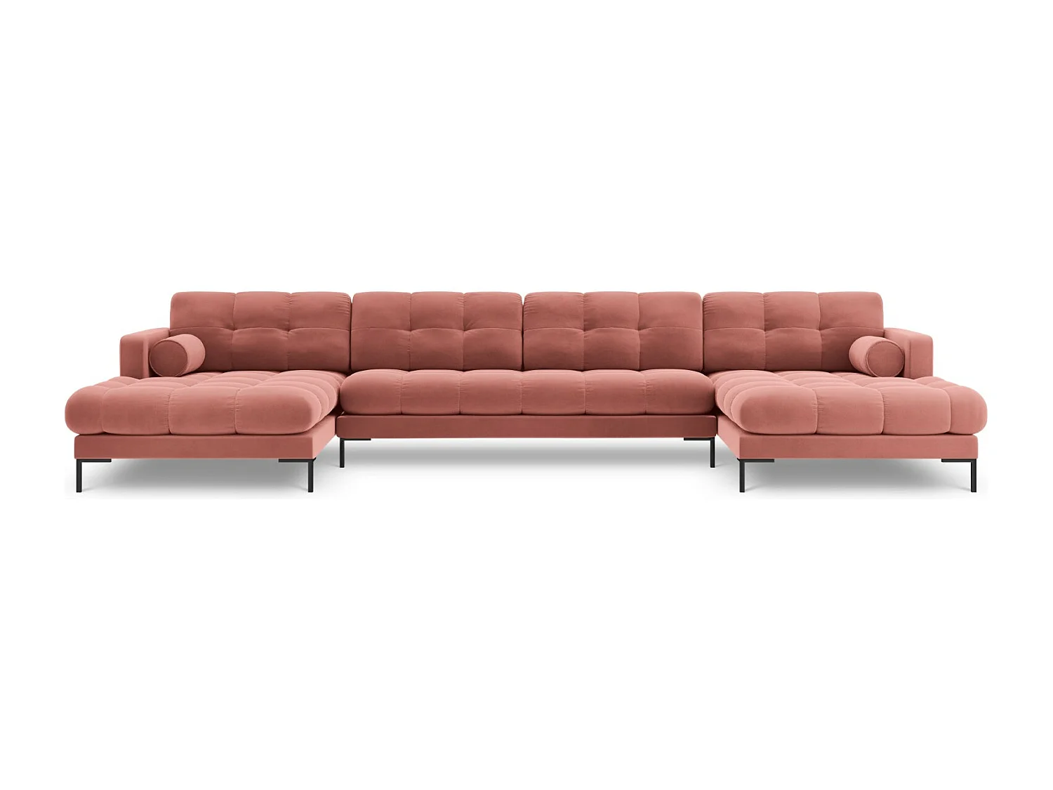 Cosmopolitan Design - Sofá panorâmico "Bali" 7 lugares em veludo rosa - 383x185x75cm