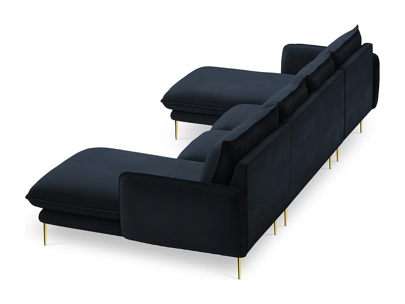 Cosmopolitan Design - Divano panoramico "Vienna" 6 posti in velluto blu scuro - 350x170x95cm