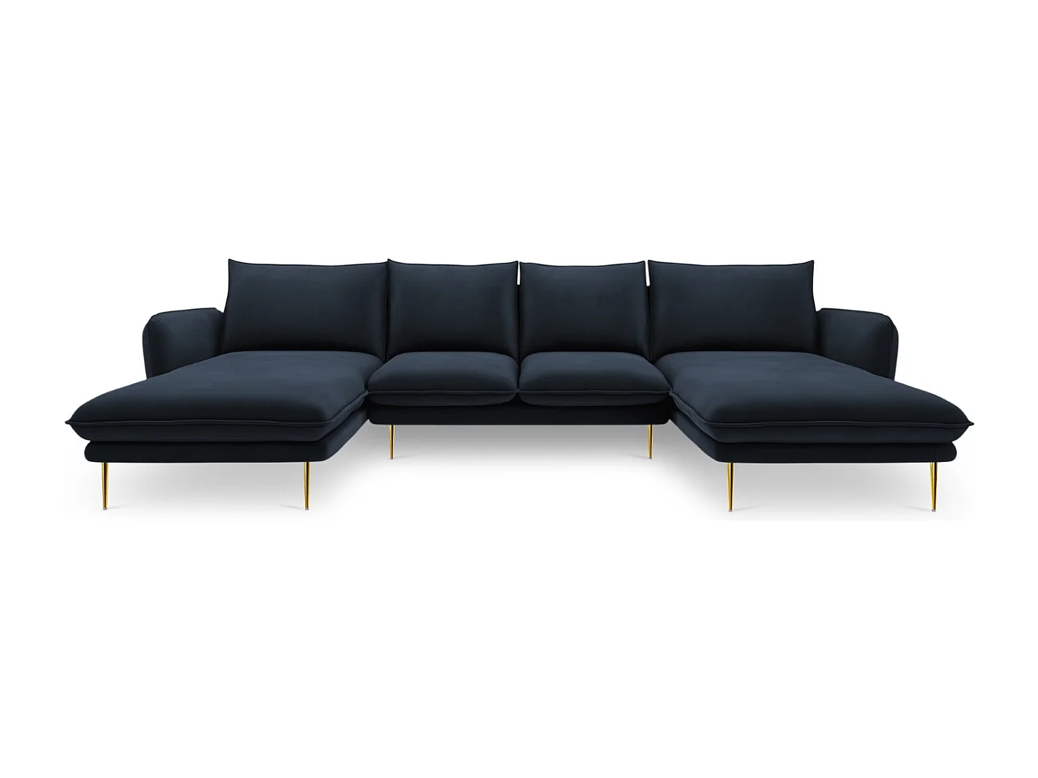 Cosmopolitan Design - Sofá panorâmico "Vienna" 6 lugares em veludo azul escuro - 350x170x95cm