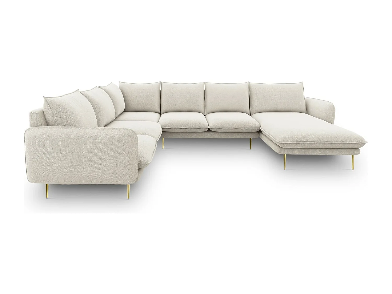 Cosmopolitan Design - Divano panoramico sinistro "Vienna" 7 posti in tessuto strutturato beige chiaro - 330x235x95cm
