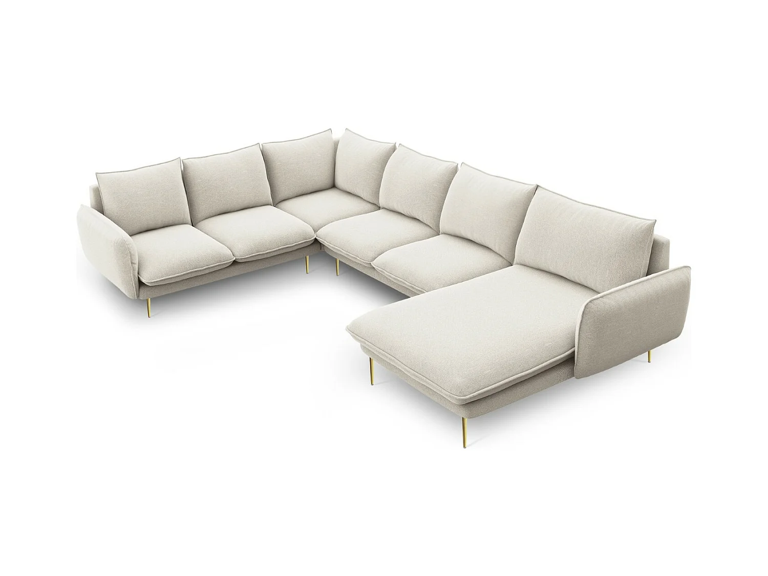 Cosmopolitan Design - Canapé d'angle gauche panoramique "Vienna" 7 places en tissu structurel beige clair - 330x235x95cm