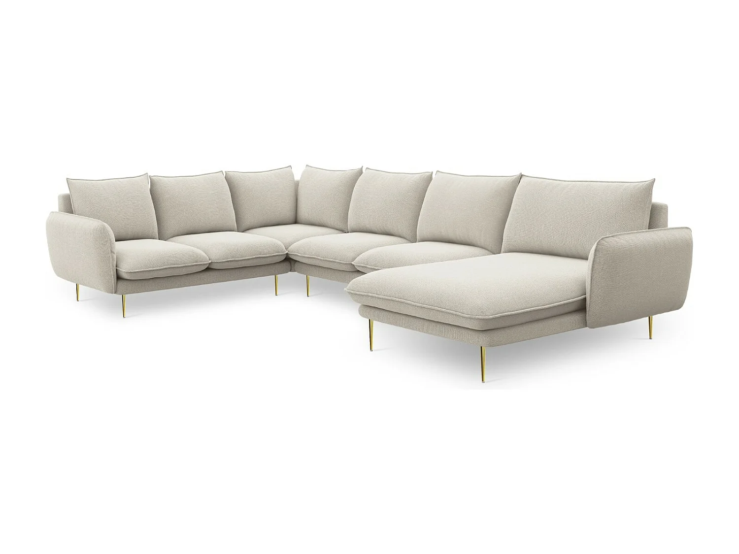 Cosmopolitan Design - Sofá de canto panorâmico à esquerda "Vienna" 7 lugares em tecido estrutural bege claro - 330x235x95cm