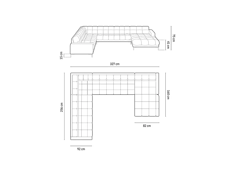 Cosmopolitan Design - 7-Sitzer Panoramasofa links "Bali" aus Samt gelb - 327x256x75cm