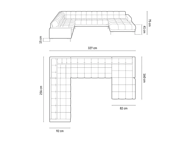 Cosmopolitan Design - Sofá de canto panorâmico à esquerda "Bali" 7 lugares em veludo amarelo - 327x256x75cm