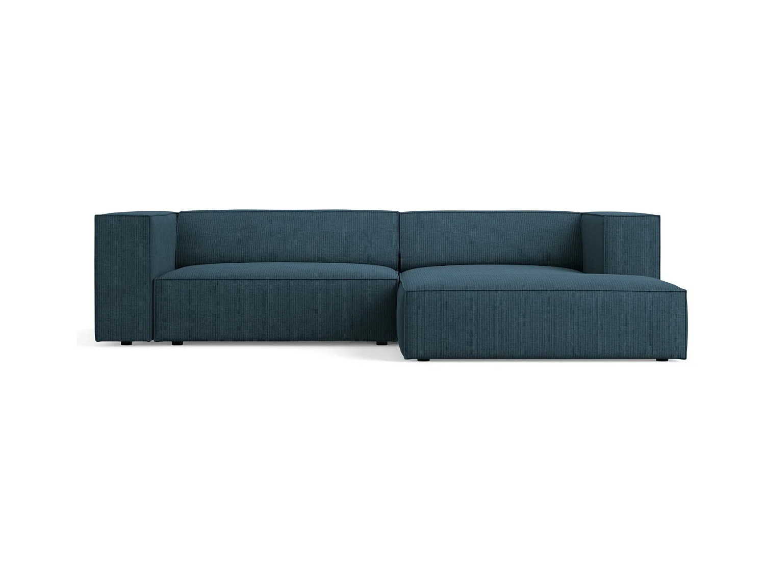 Cosmopolitan Design - Rechter hoekbank "Arendal" 3 zitplaatsen, Chenille met ribbeleffect, Marineblauw - 224x166x70cm