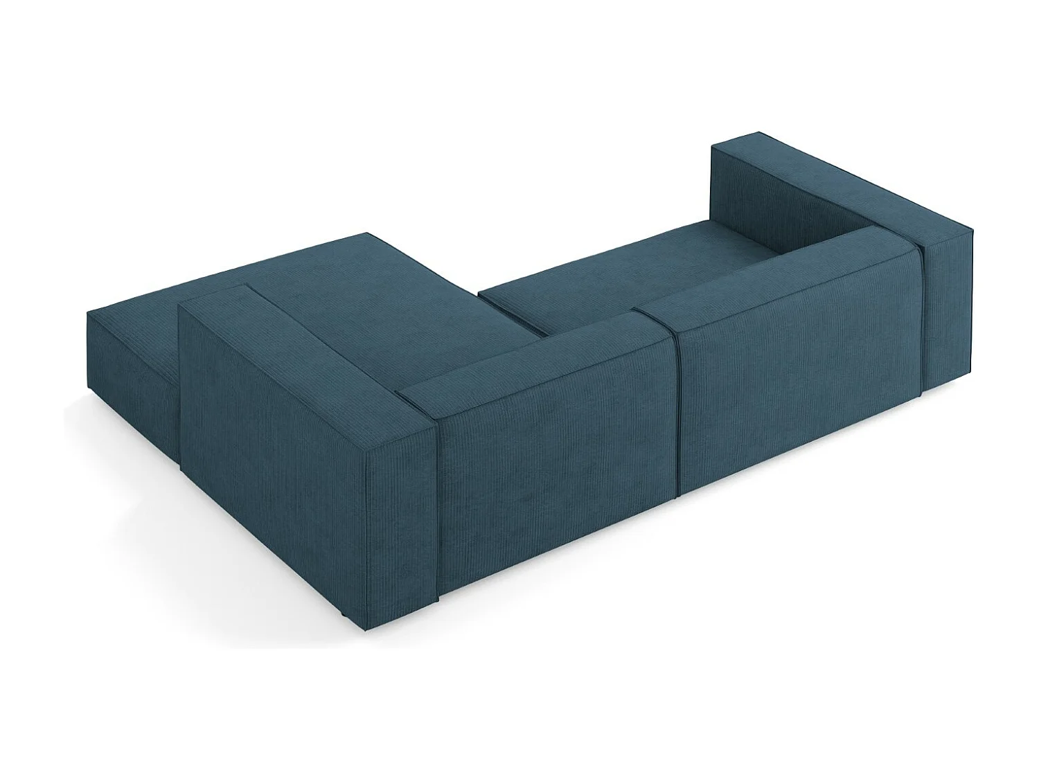 Cosmopolitan Design - Sofá de canto direito "Arendal" 3 lugares em tecido chenille com efeito canelado azul marinho - 224x166x70cm