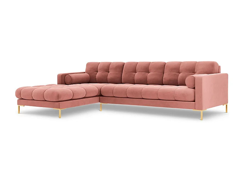 Cosmopolitan Design - 5-Sitzer Ecksofa links "Bali" aus Samt rosa - 293x185x75cm