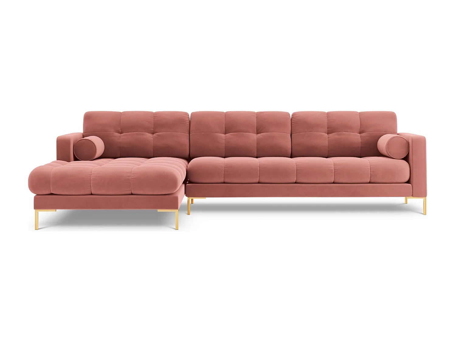Cosmopolitan Design - 5-Sitzer Ecksofa links "Bali" aus Samt rosa - 293x185x75cm