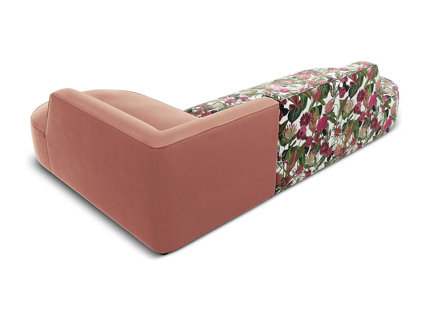 CXL by Christian Lacroix - Sofá de canto direito "Charles" 4 lugares em veludo padrão de rosas de jardim, rosa - 273x180x69cm