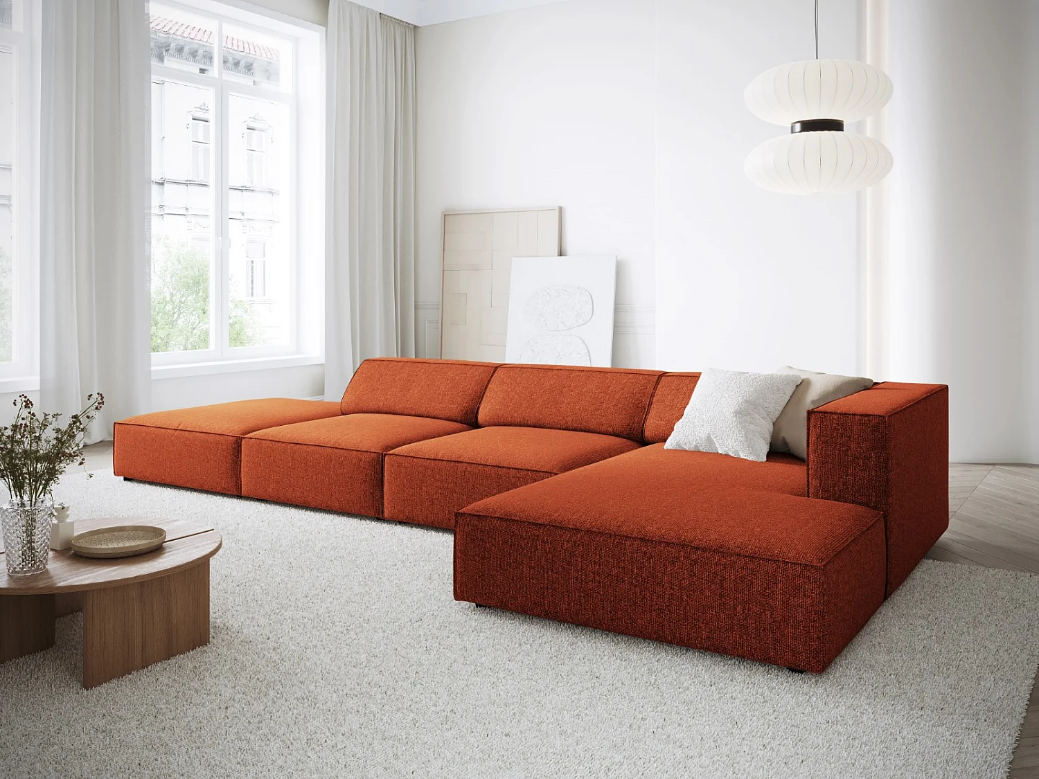 Cosmopolitan Design - 5-Sitzer Ecksofa rechts "Arendal" aus Chenille-Stoff terrakotta - 341x166x70cm