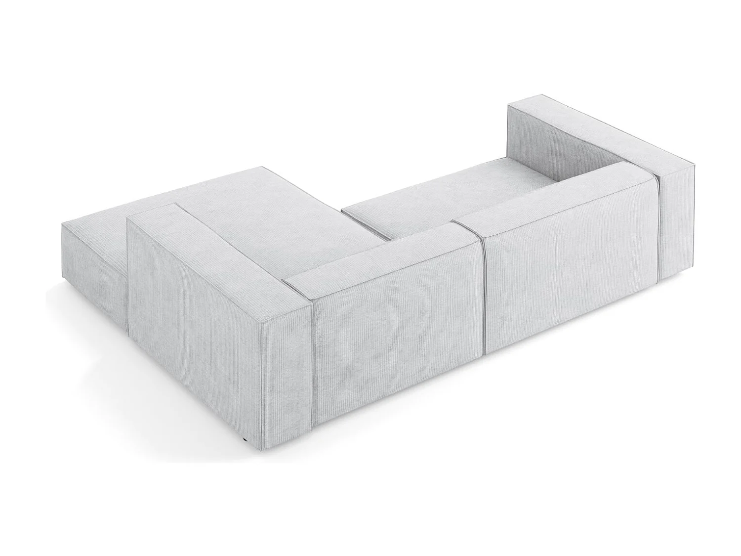 Cosmopolitan Design - Sofá esquinero derecho "Arendal" 3 plazas de tejido chenilla con efecto acanalado gris claro - 224x166x70cm