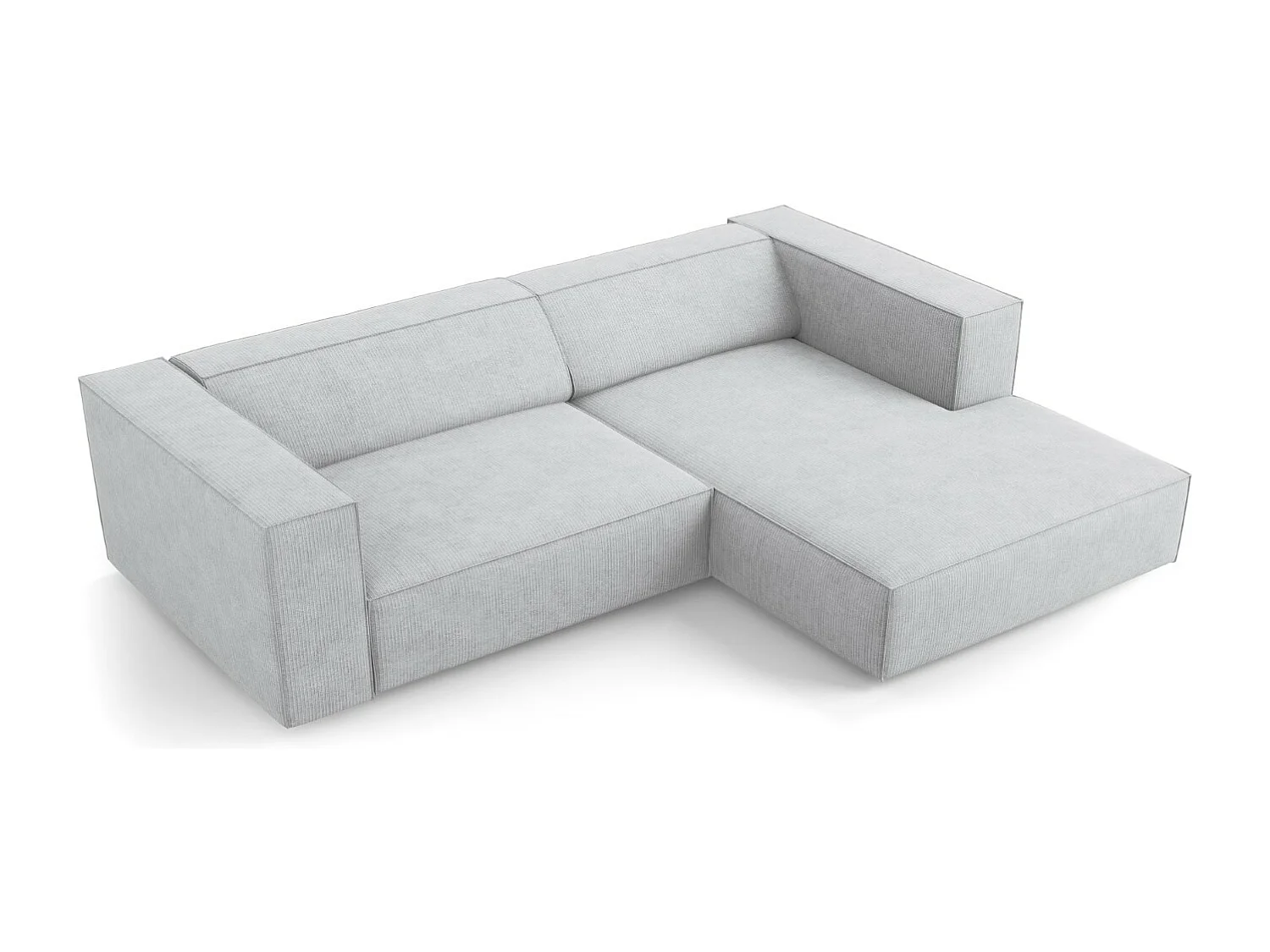 Cosmopolitan Design - Sofá esquinero derecho "Arendal" 3 plazas de tejido chenilla con efecto acanalado gris claro - 224x166x70cm