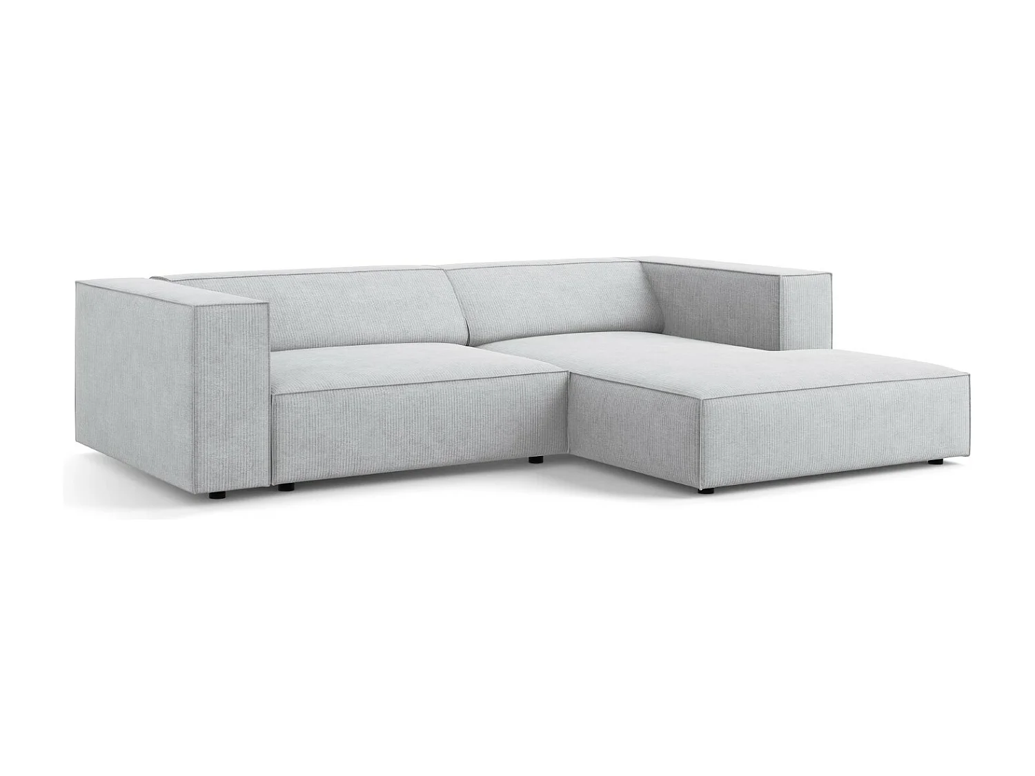 Cosmopolitan Design - Sofá de canto direito "Arendal" 3 lugares em tecido chenille com efeito canelado cinza claro - 224x166x70cm