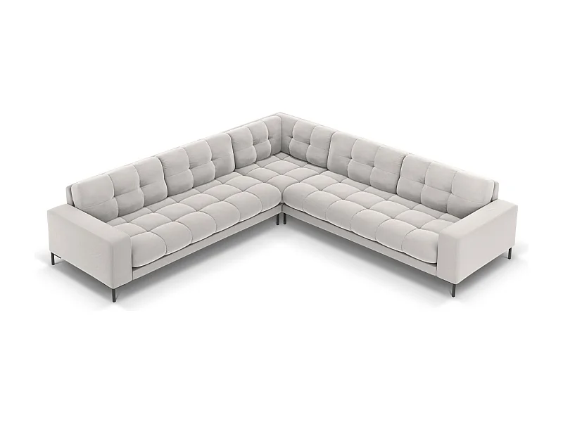 Cosmopolitan Design - Sofá de canto simétrico "Bali" 6 lugares em veludo prata - 256x256x75cm