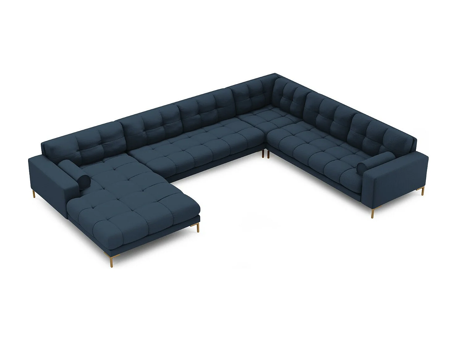 Cosmopolitan Design - Divano panoramico destro "Bali" 7 posti in tessuto strutturato blu - 327x256x75cm