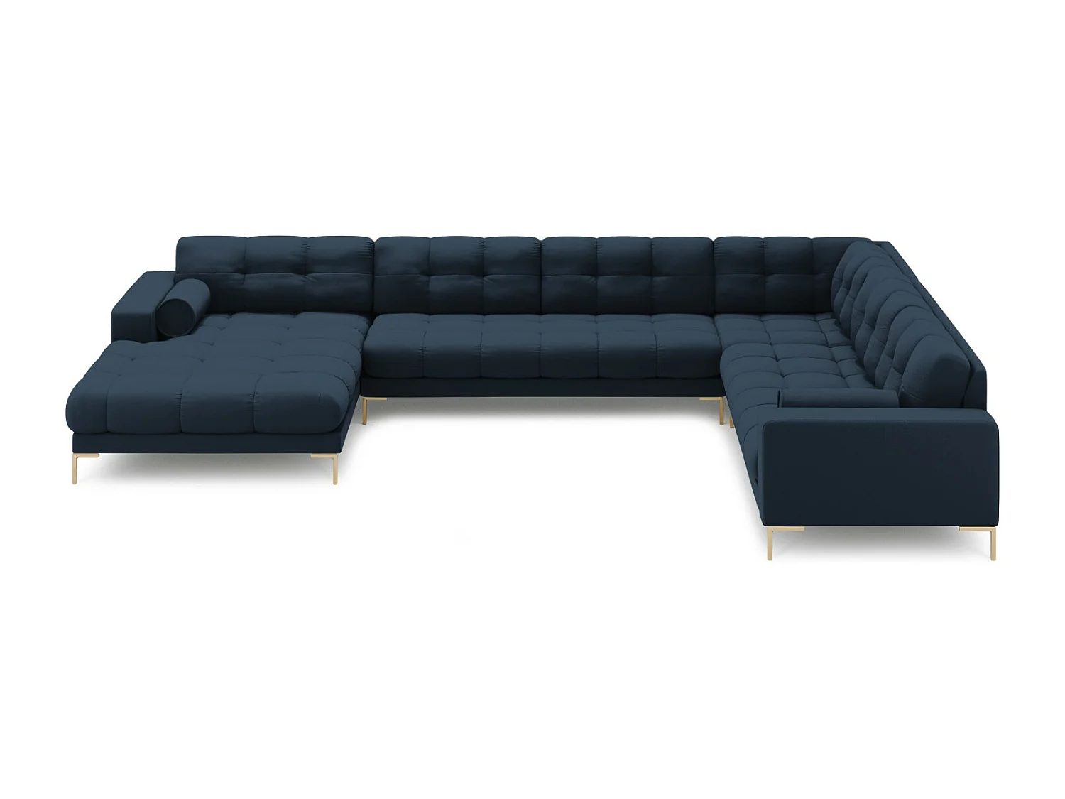 Cosmopolitan Design - Divano panoramico destro "Bali" 7 posti in tessuto strutturato blu - 327x256x75cm