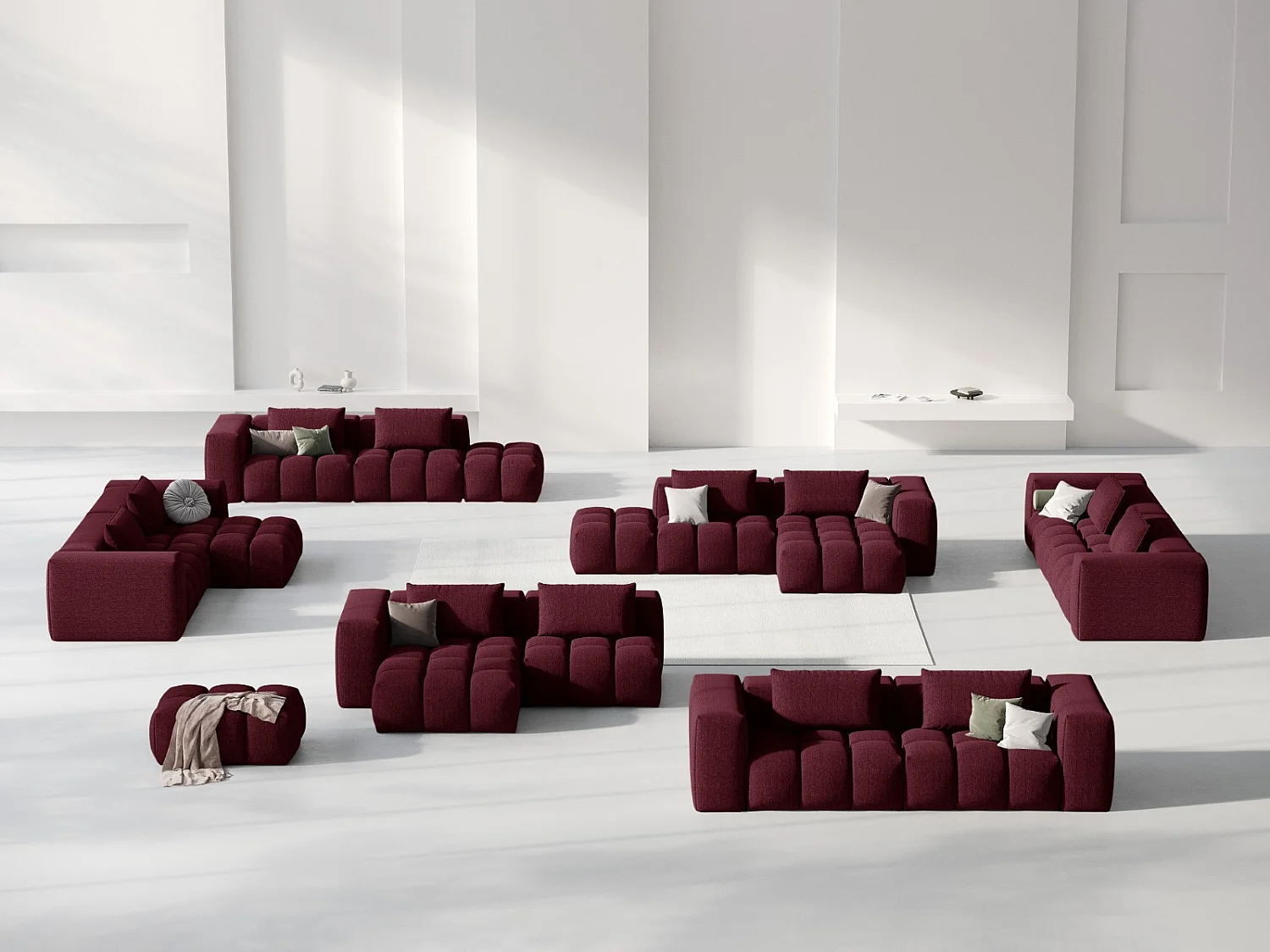 CXL by Christian Lacroix - Sofá modular de canto esquerdo "Lorella" 3 lugares em tecido estrutural bordeaux - 205x145x70cm