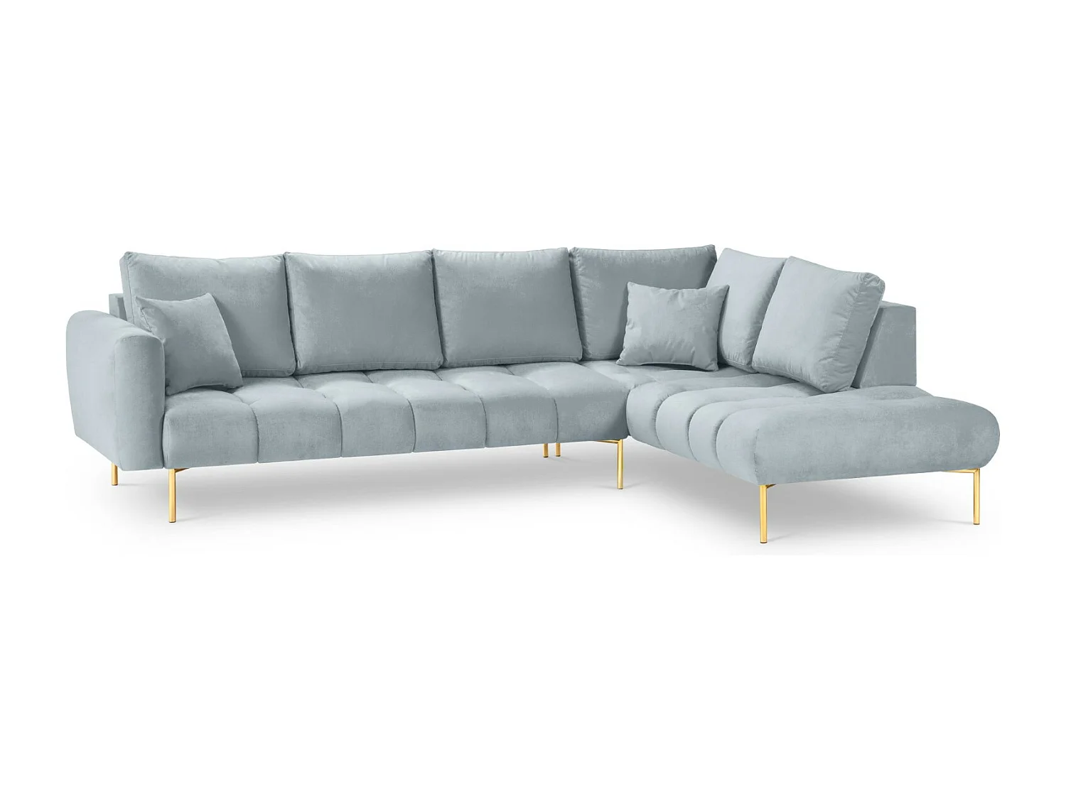 Cosmopolitan Design - Sofá de canto direito "Hastings" 5 lugares em veludo azul claro - 301x216x75cm