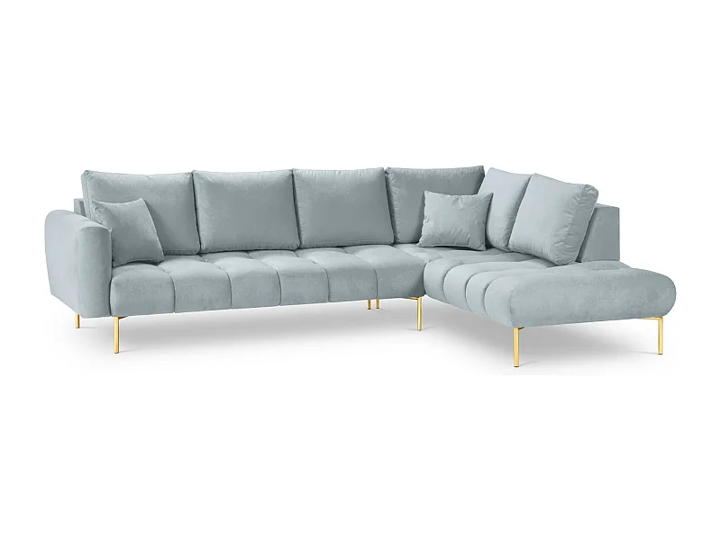 Cosmopolitan Design - Sofá de canto direito "Hastings" 5 lugares em veludo azul claro - 301x216x75cm