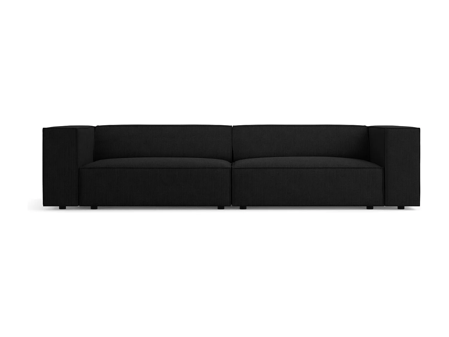 Cosmopolitan Design - Divano "Arendal" 4 posti in ciniglia con effetto a coste nero - 244x102x70cm