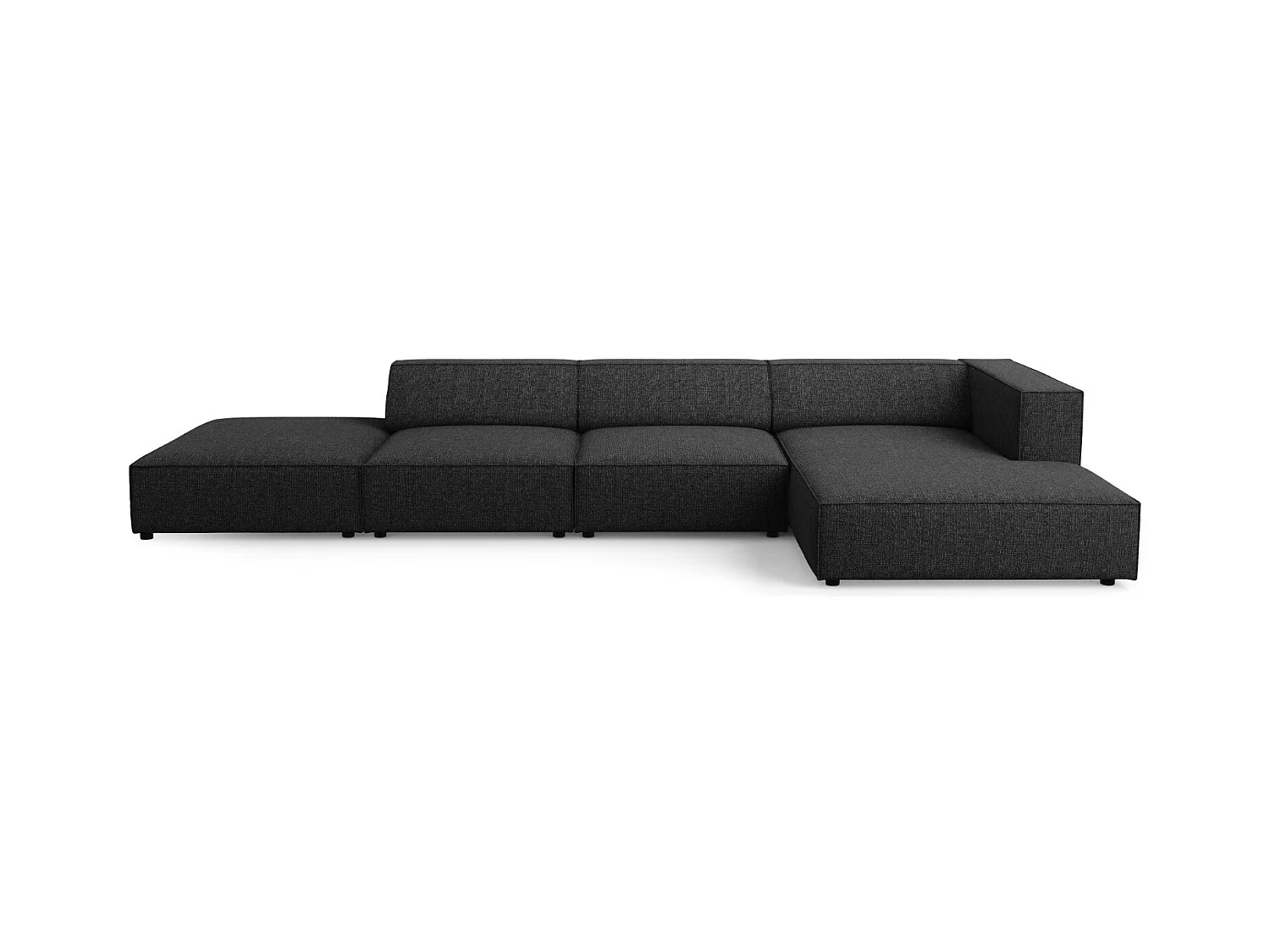 Cosmopolitan Design - Rechter hoekbank "Arendal" 5 zitplaatsen, Chenille, Zwart - 341x166x70cm