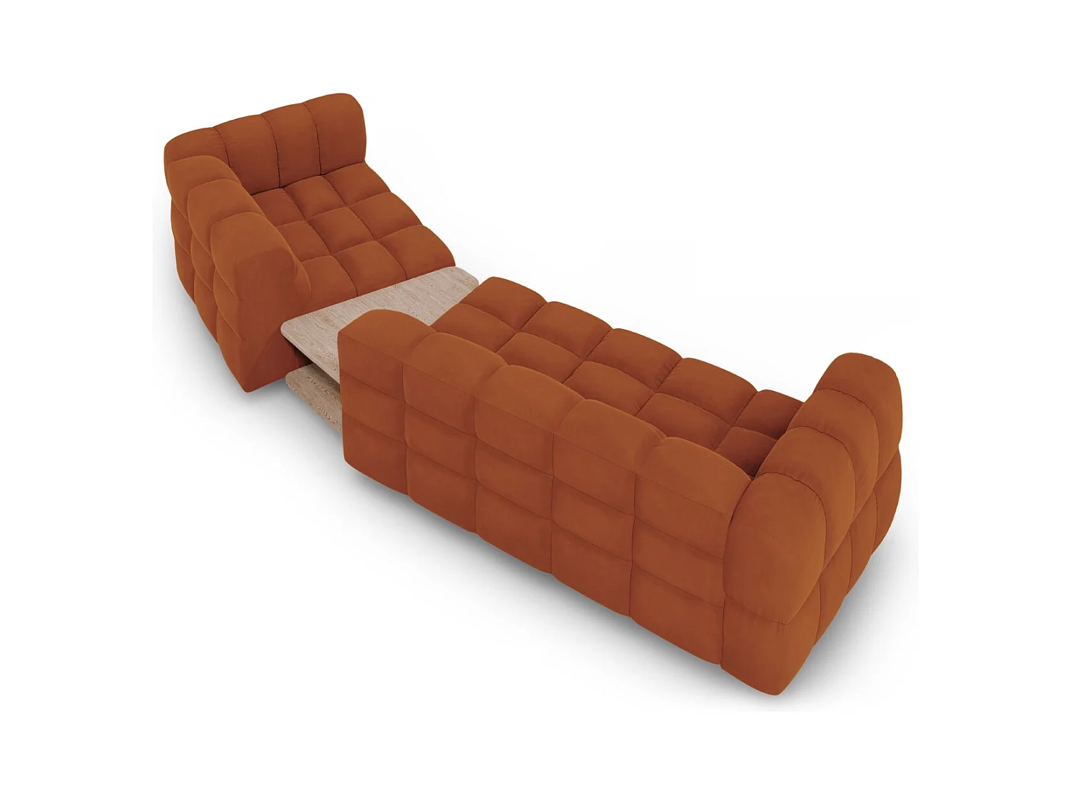 Cosmopolitan Design - Rechte modulaire bank "Sky" 3 zitplaatsen, Flueel, Terracotta - 353x148x75cm