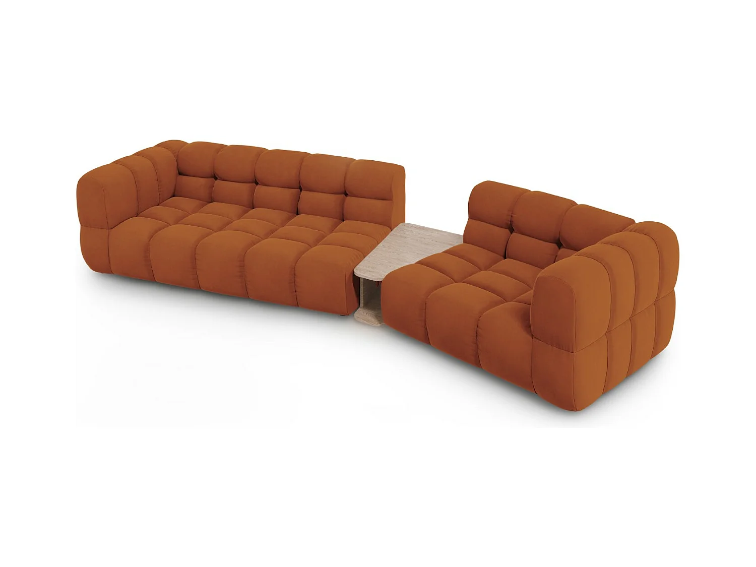 Cosmopolitan Design - Rechte modulaire bank "Sky" 3 zitplaatsen, Flueel, Terracotta - 353x148x75cm