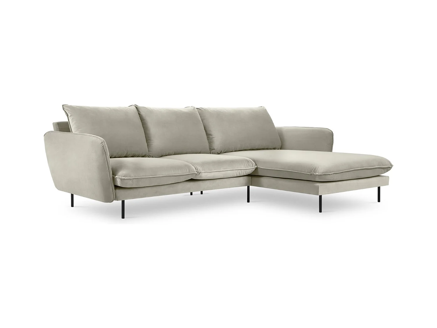 Cosmopolitan Design - Canapé d'angle droit "Vienna" 5 places en velours beige - 255x170x95cm