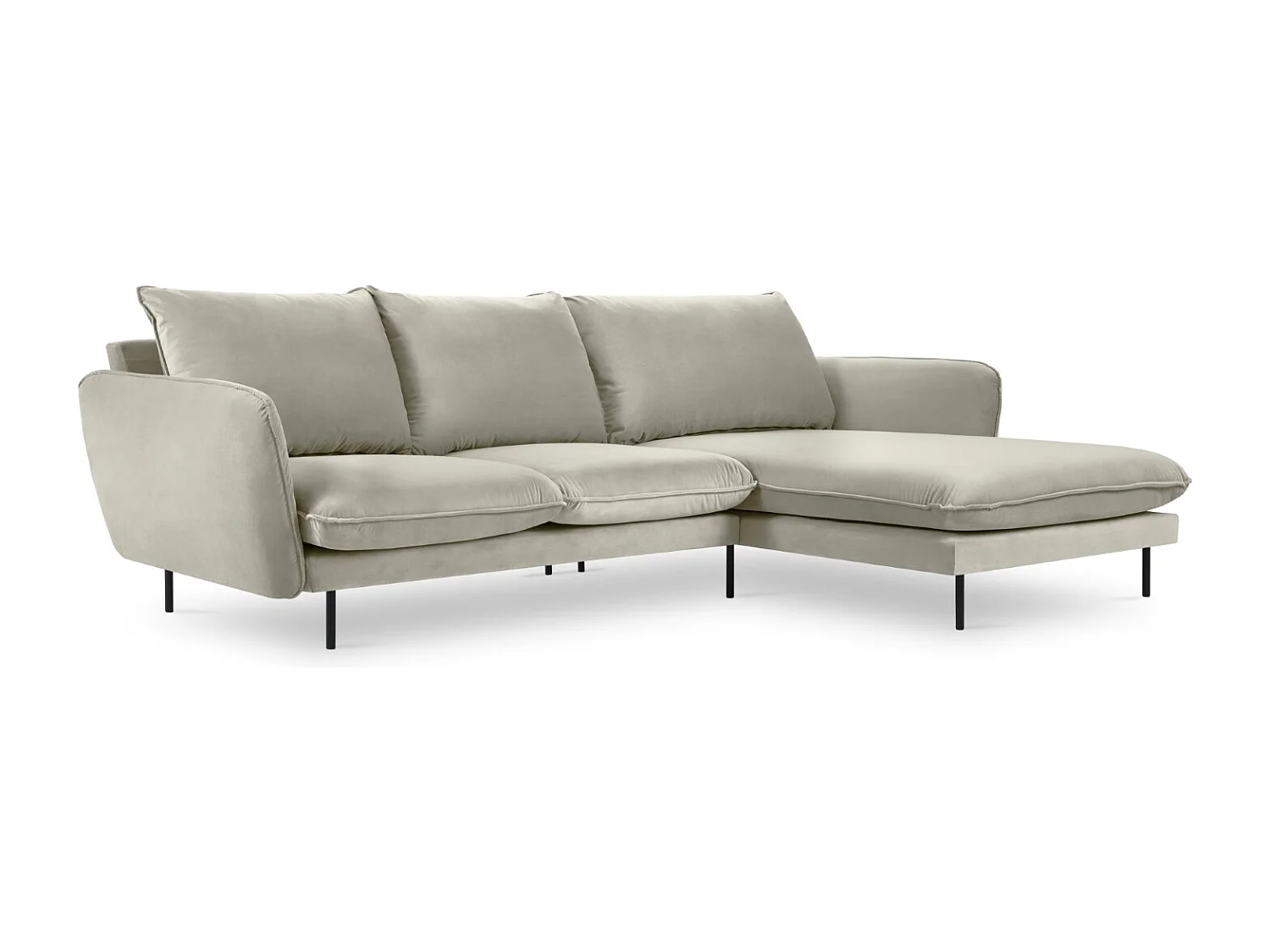 Cosmopolitan Design - 5-Sitzer Ecksofa rechts "Vienna" aus Samt beige - 255x170x95cm