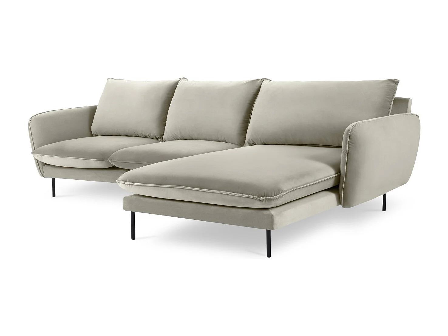 Cosmopolitan Design - 5-Sitzer Ecksofa rechts "Vienna" aus Samt beige - 255x170x95cm
