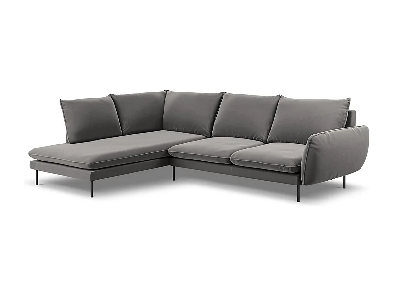 Cosmopolitan Design - Sofá de canto esquerdo "Vienna" 6 lugares em veludo cinza claro - 275x185x95cm