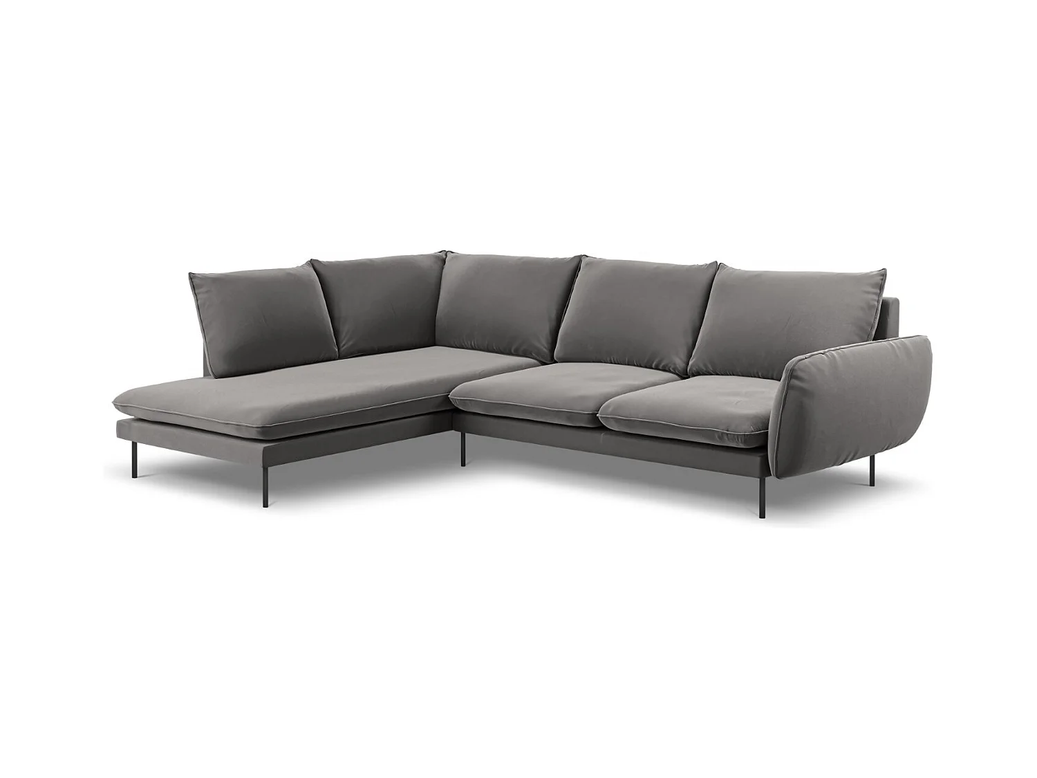 Cosmopolitan Design - Linker hoekbank "Vienna" 6 zitplaatsen, Flueel, Lichtgrijs - 275x185x95cm