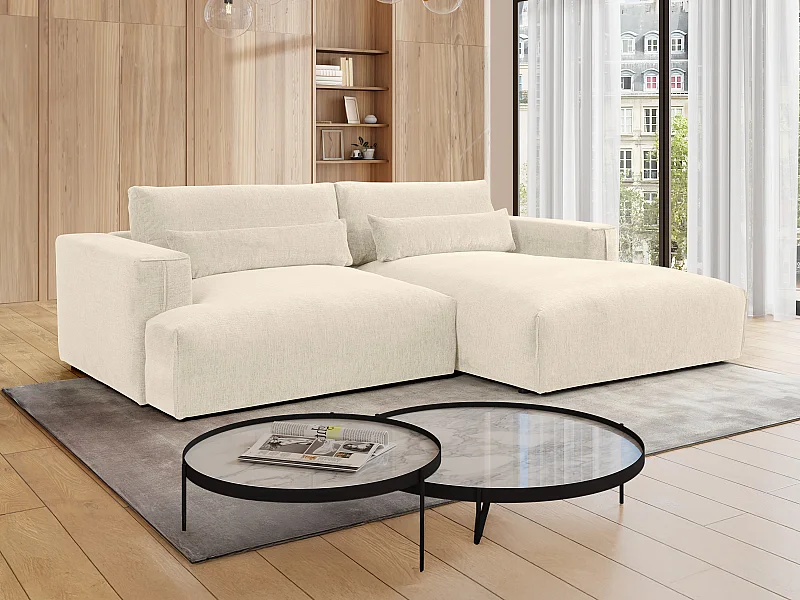 Ecksofa - Ecke rechts - Chenille-Stoff - Beige - COLYSIA