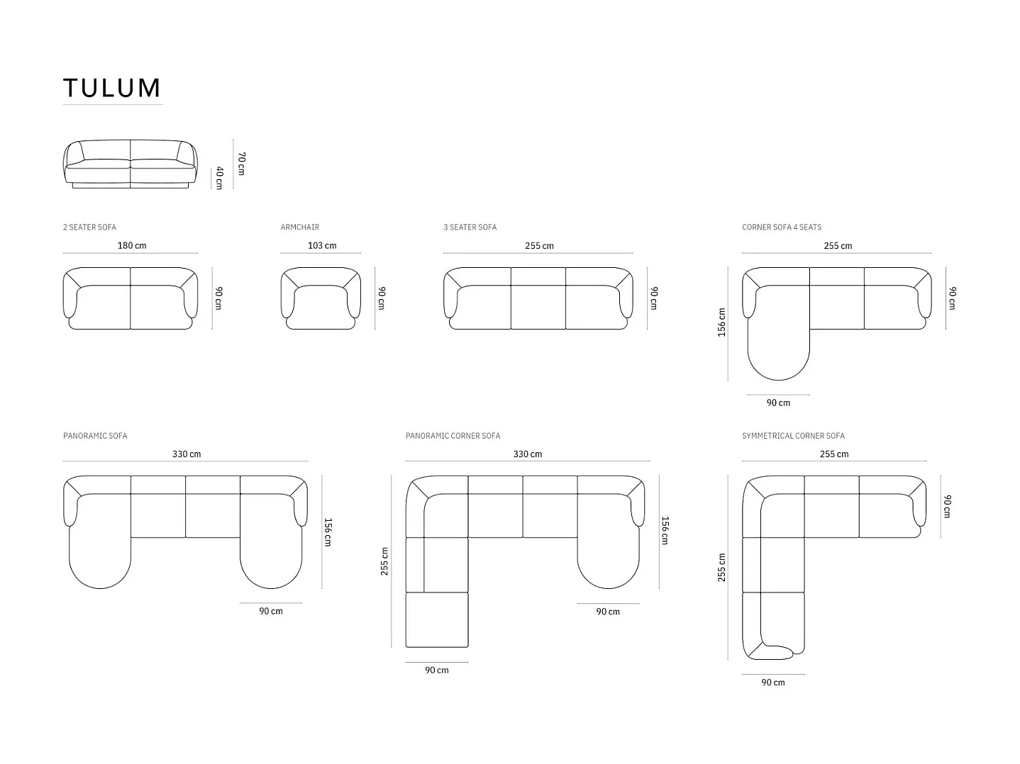 Cosmopolitan Design - Canapé "Tulum" 3 places en velours beige - 255x90x70cm