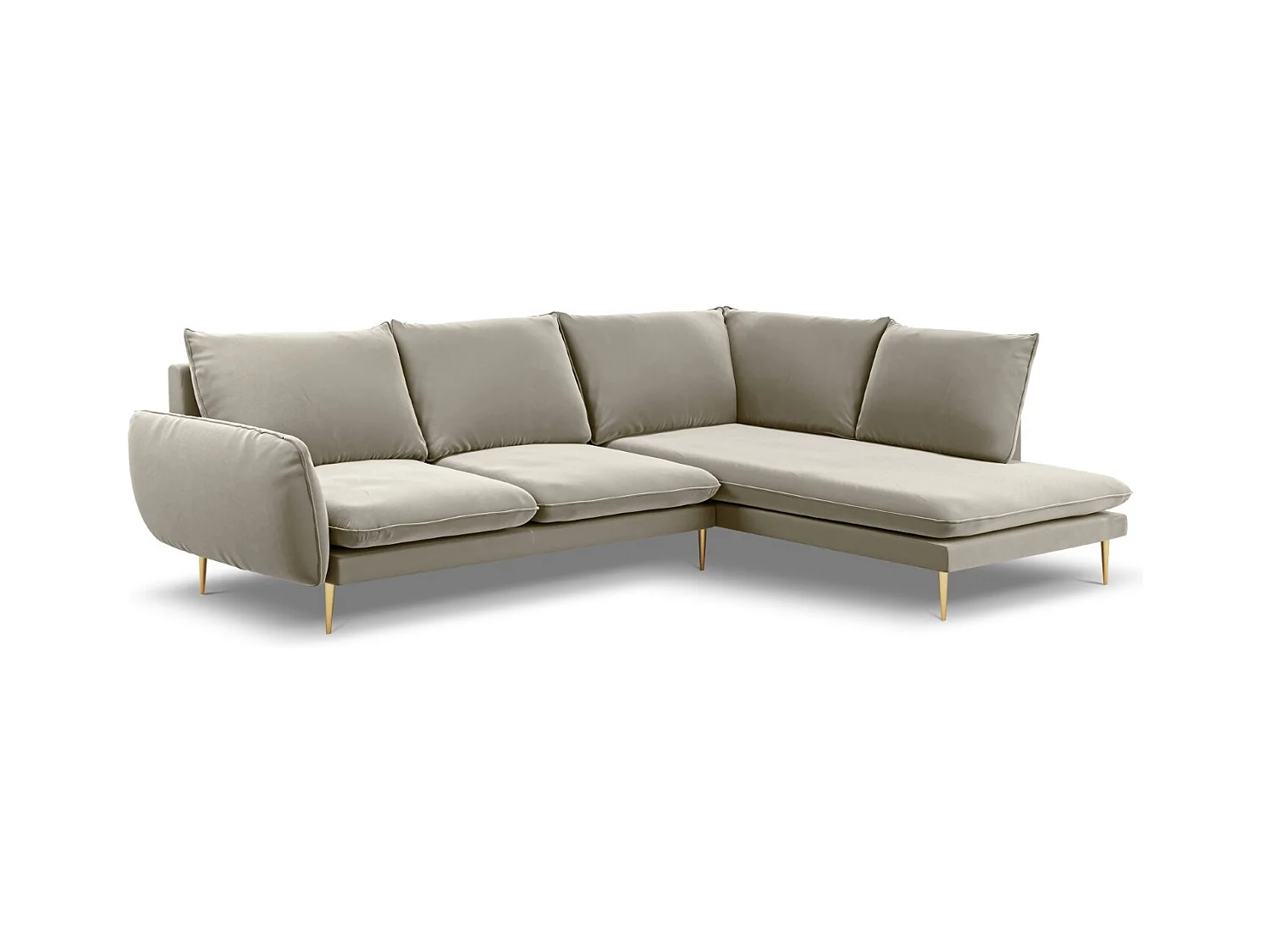 Cosmopolitan Design - Canapé d'angle droit "Vienna" 6 places en velours beige - 275x185x95cm