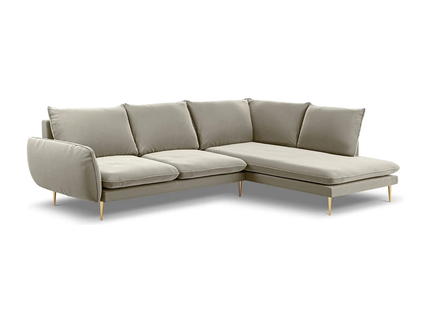 Cosmopolitan Design - Canapé d'angle droit "Vienna" 6 places en velours beige - 275x185x95cm