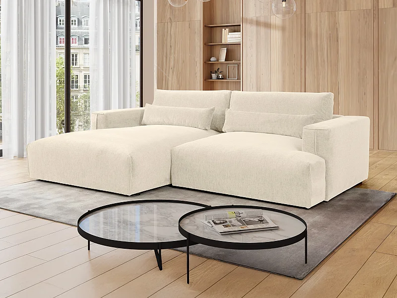 Hoekbank met hoek links van beige chenille stof COLYSA