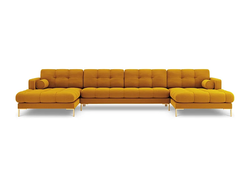 Cosmopolitan Design - Sofa panoramiczna, "Bali" 7 miejsc tkanina strukturalna, żółty - 383x185x75cm