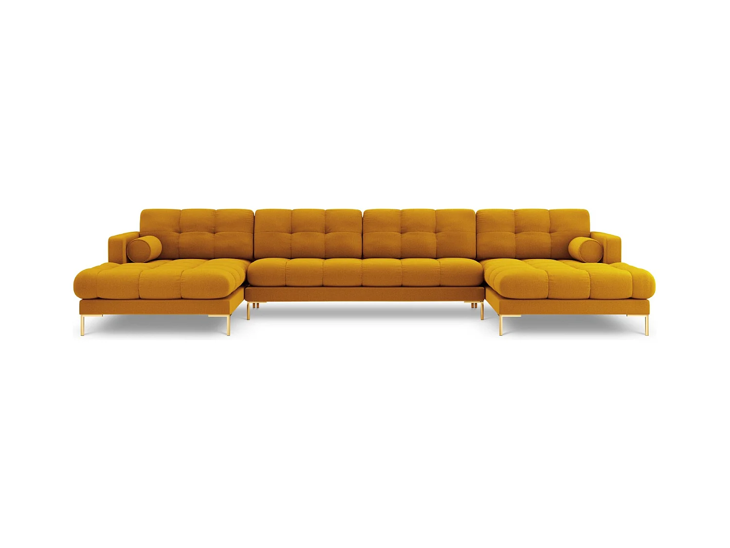 Cosmopolitan Design - Panoramische bank "Bali" 7 zitplaatsen, Structurele stof, GEEL - 383x185x75cm