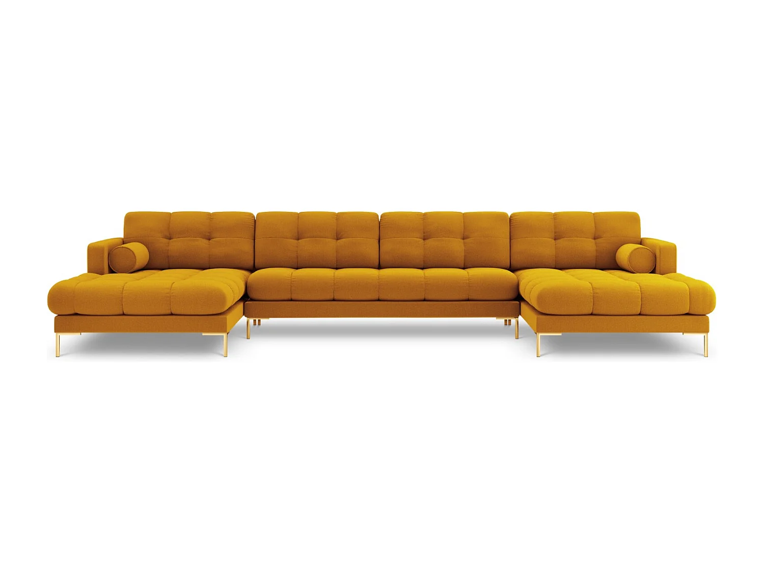 Cosmopolitan Design - Sofá panorâmico "Bali" 7 lugares em tecido estrutural amarelo - 383x185x75cm