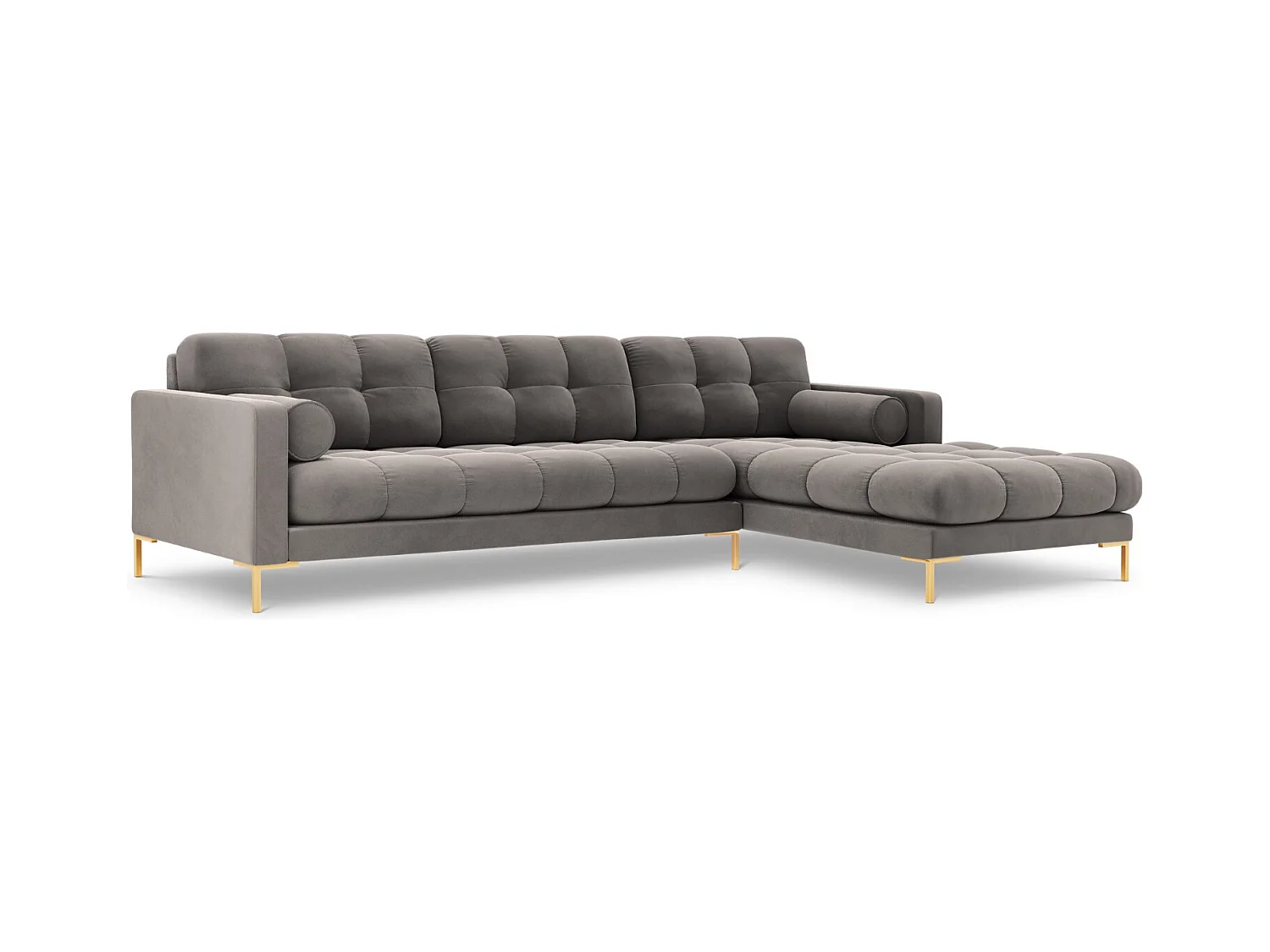 Cosmopolitan Design - Canapé d'angle droit "Bali" 5 places en velours gris clair - 293x185x75cm