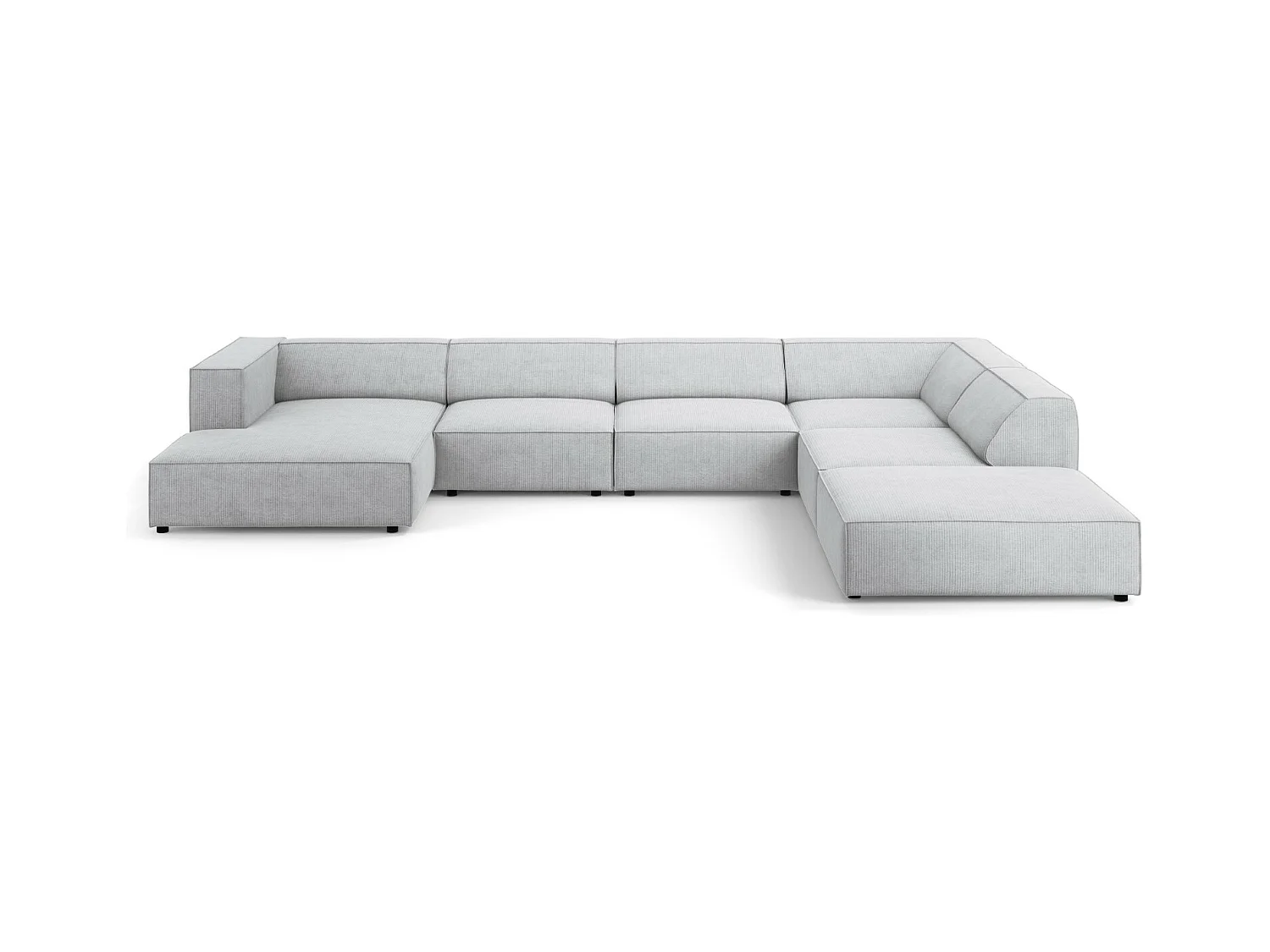 Cosmopolitan Design - Panoramische hoekbank rechts "Arendal" 7 zitplaatsen, Chenille met ribbeleffect, Lichtgrijs - 364x262x70cm