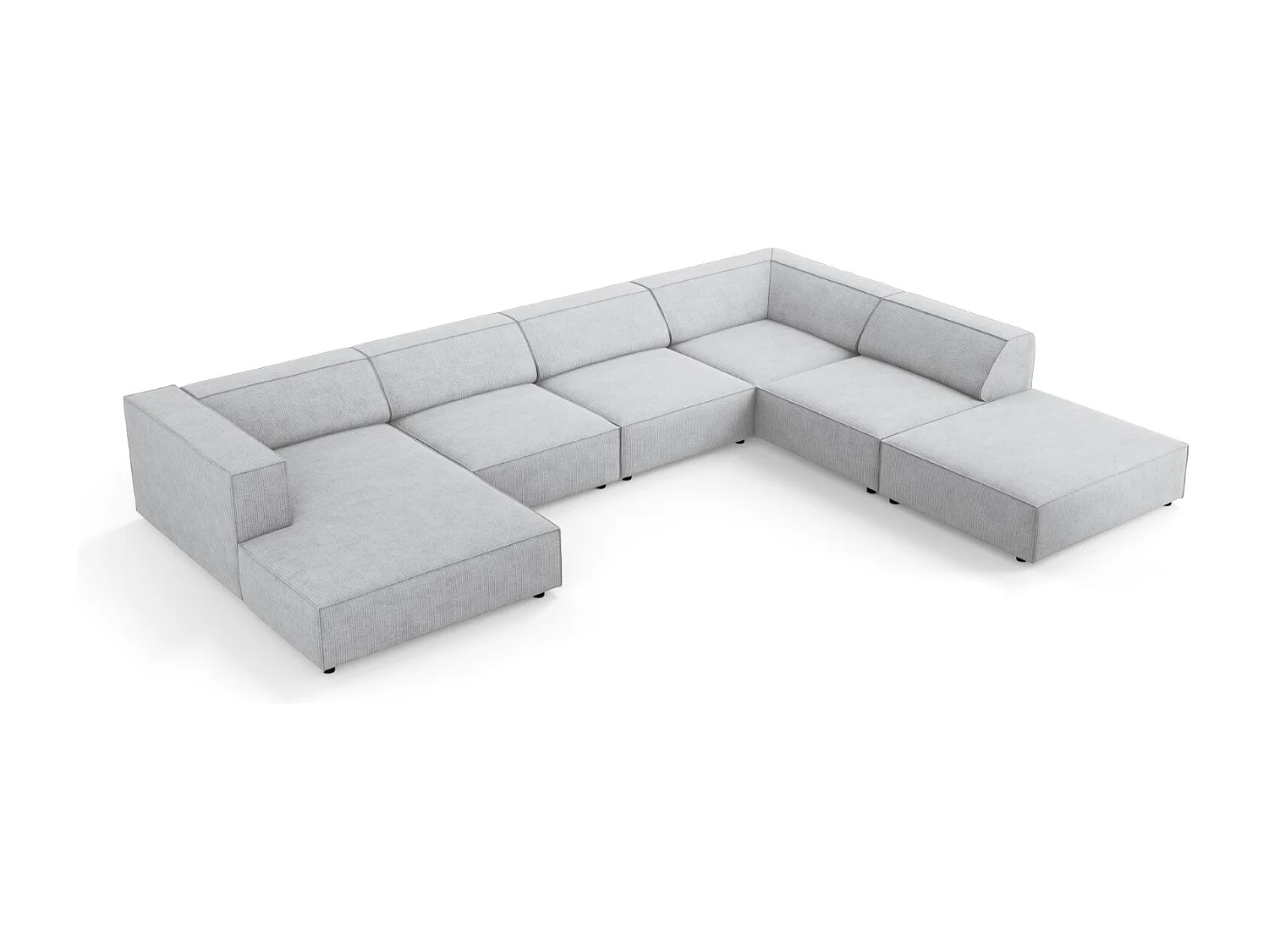 Cosmopolitan Design - Sofá de canto direito panorâmico "Arendal" 7 lugares em tecido chenille com efeito canelado cinza claro - 364x262x70cm