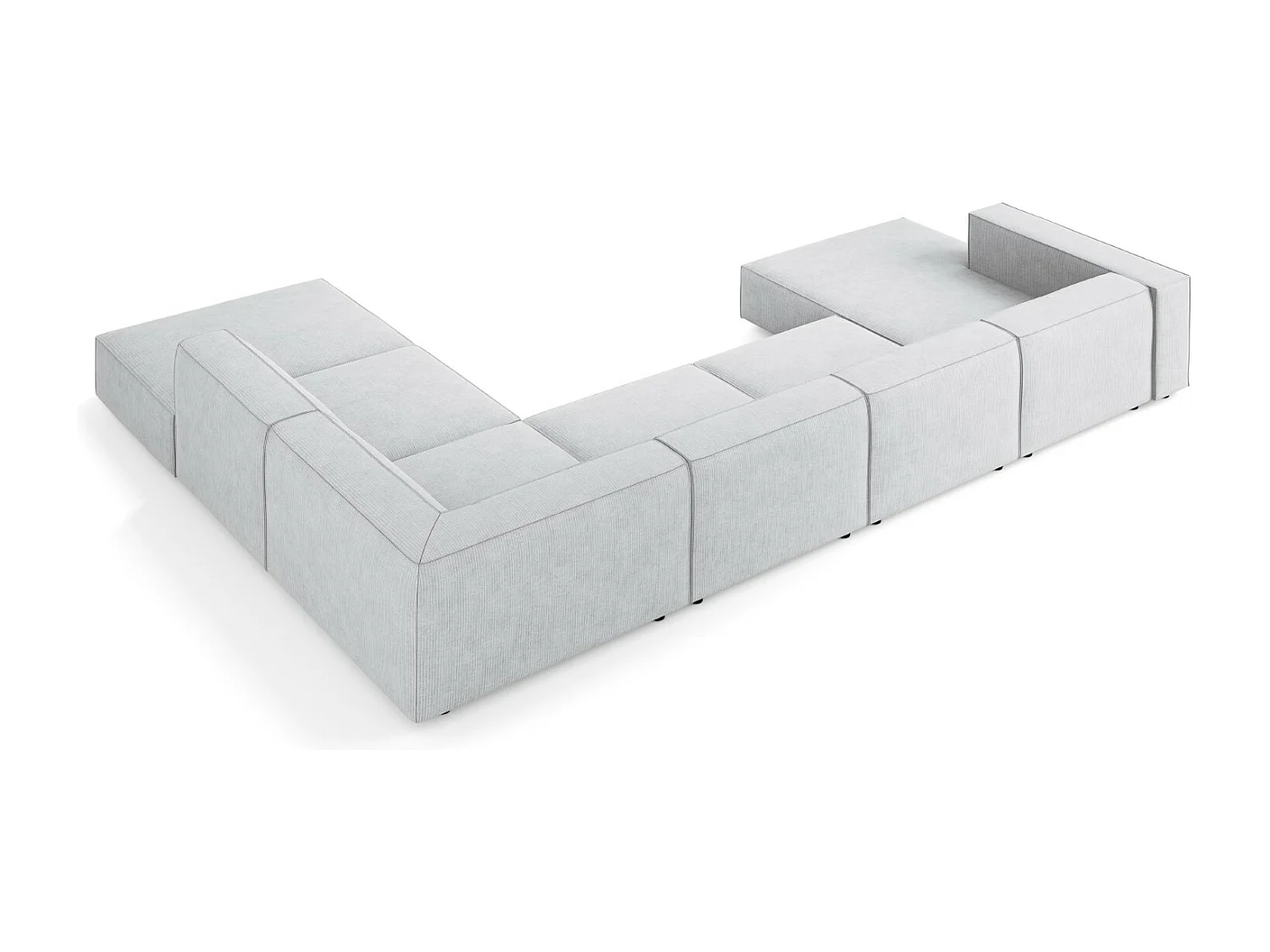 Cosmopolitan Design - Sofá de canto direito panorâmico "Arendal" 7 lugares em tecido chenille com efeito canelado cinza claro - 364x262x70cm