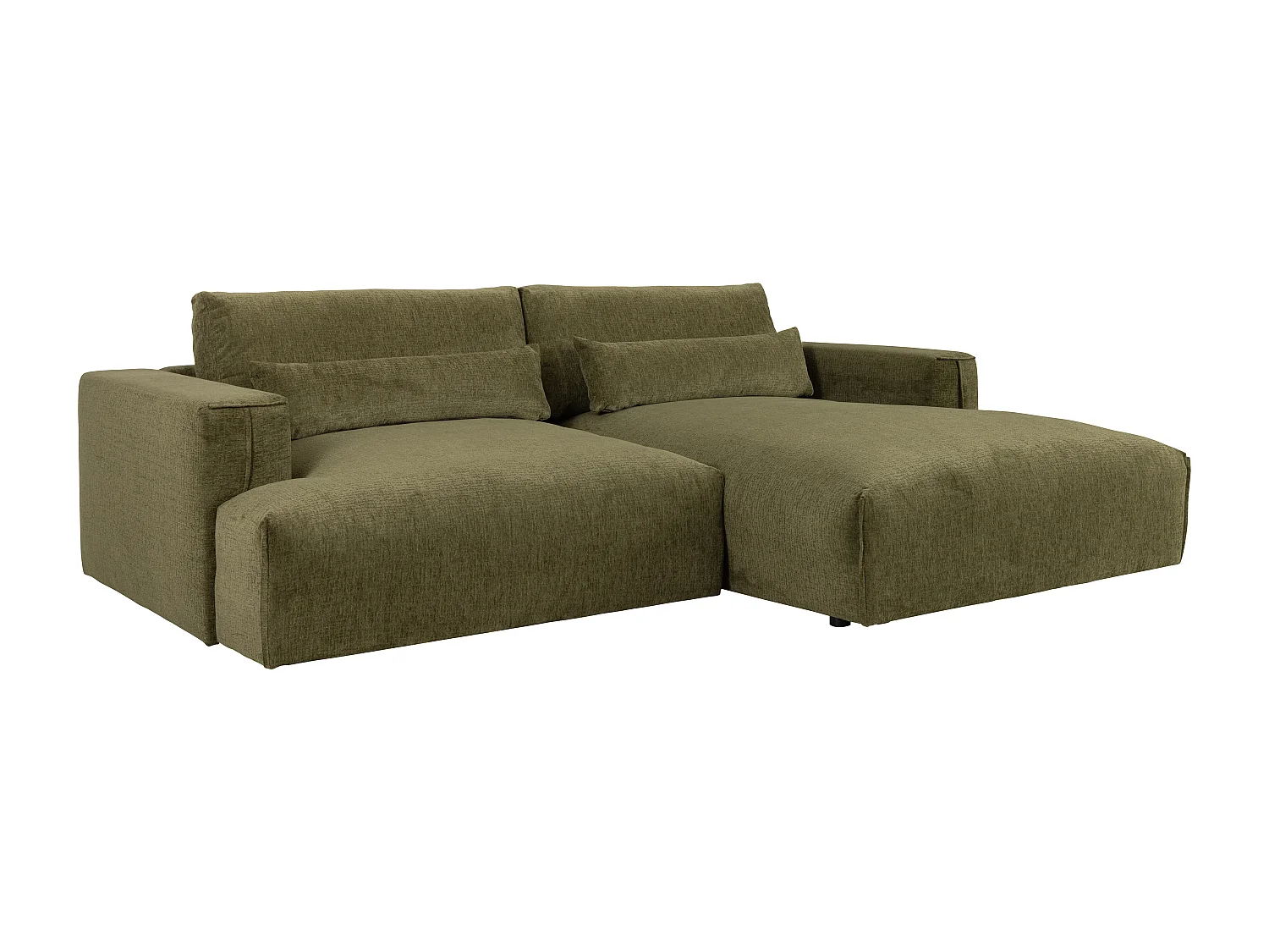 Canapé d'angle droit en tissu chenille vert kaki COLYSIA