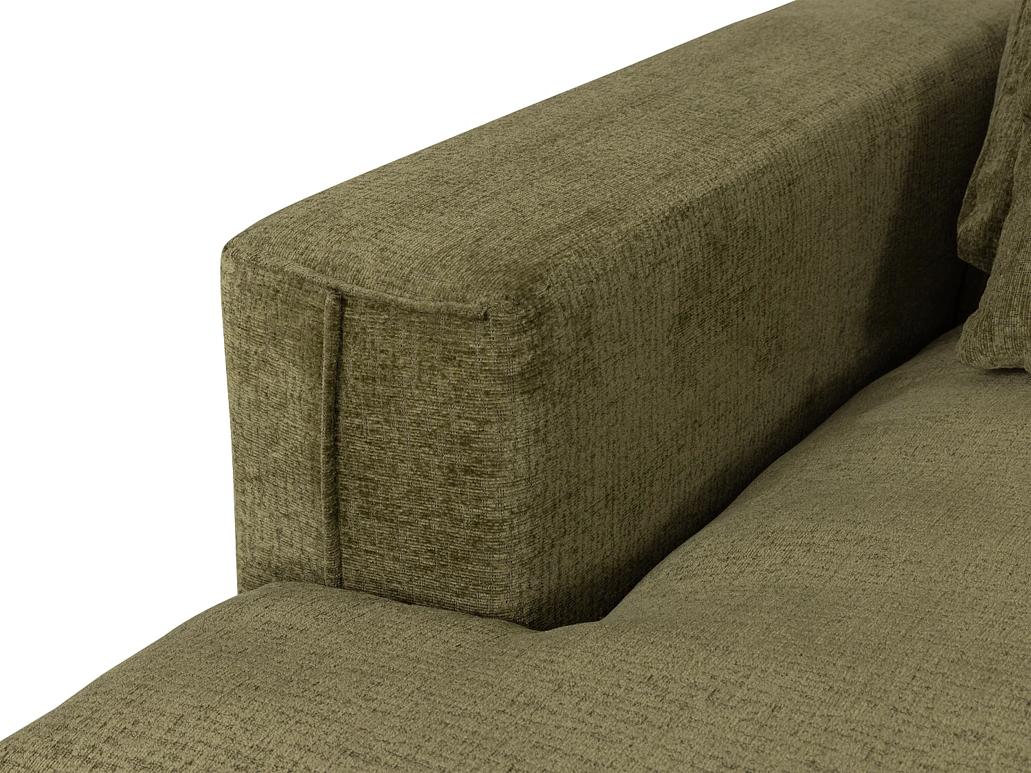 Canapé d'angle droit en tissu chenille vert kaki COLYSIA