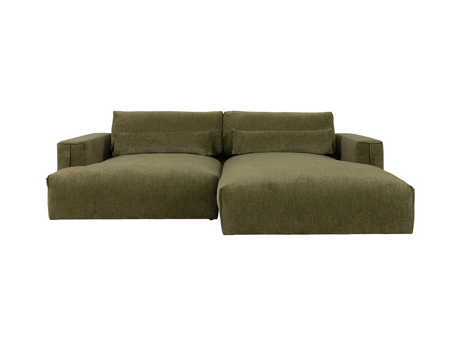 Canapé d'angle droit en tissu chenille vert kaki COLYSIA