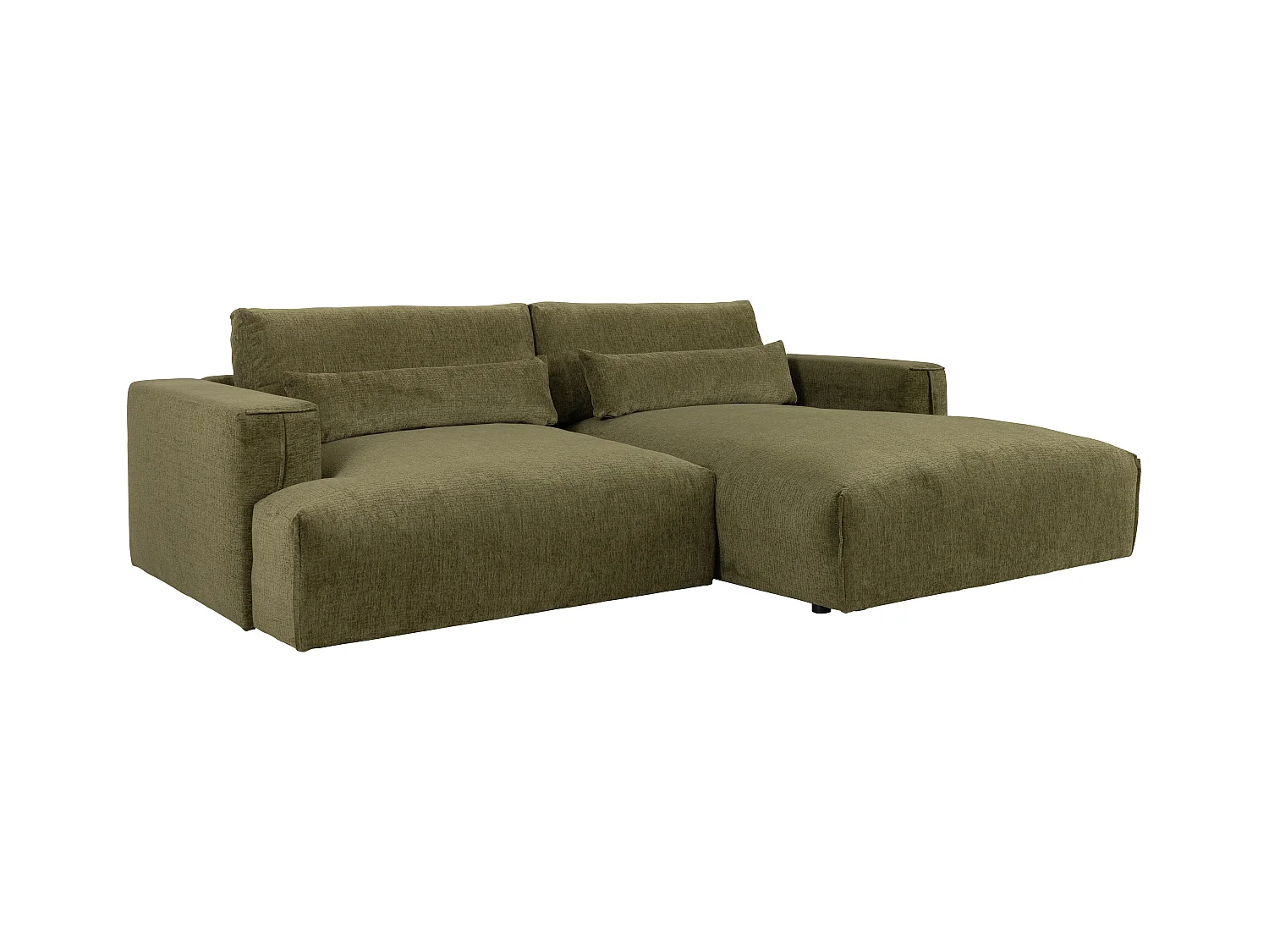 Canapé d'angle droit en tissu chenille vert kaki COLYSIA