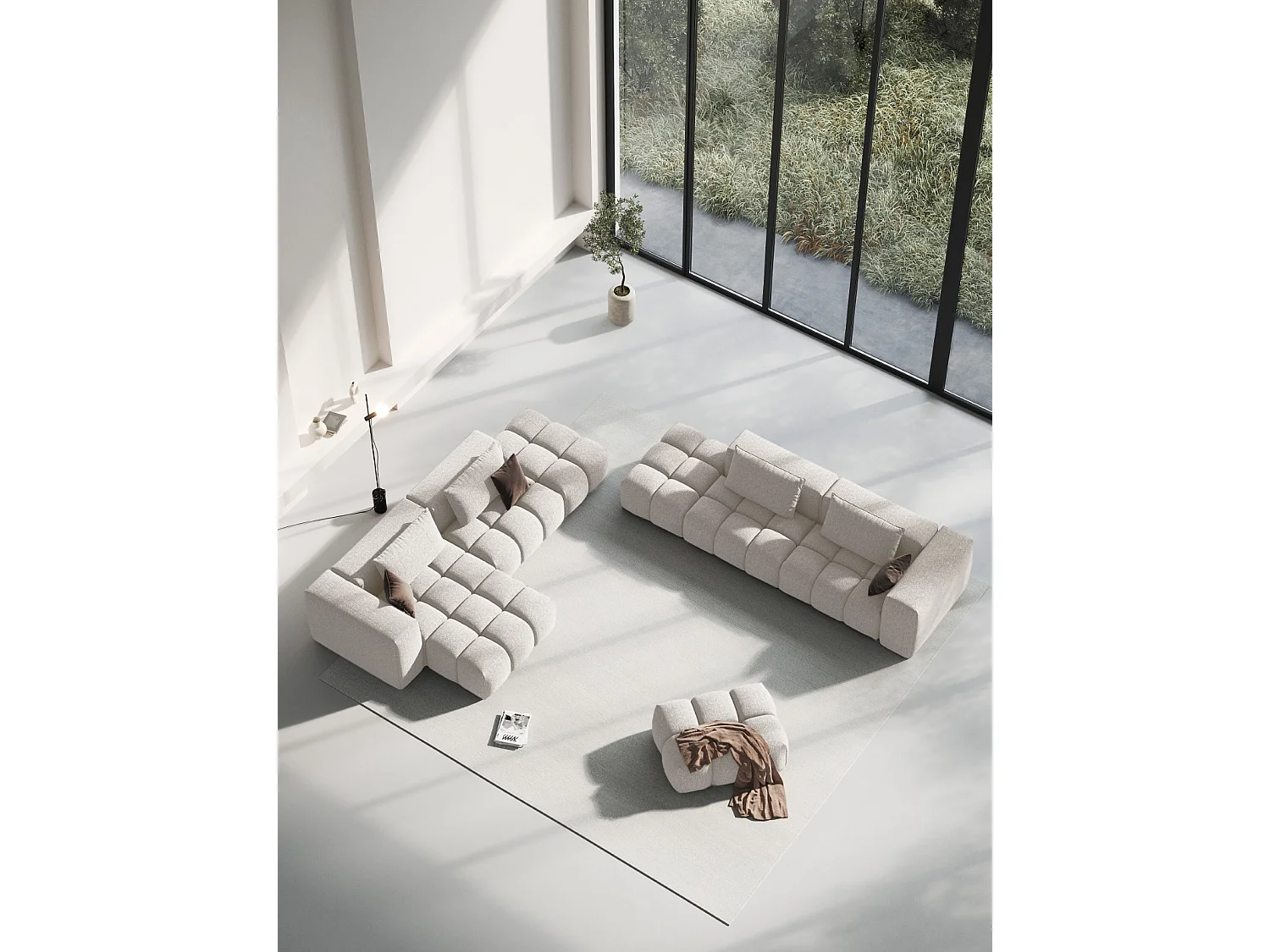 CXL by Christian Lacroix - 3-Sitzer modulares Sofa links "Lorella" Sitzer aus strukturiertem Stoff beige - 265x85x70cm